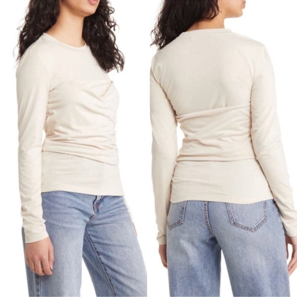 New Vero Moda Nelly Ruched Knit Top Taupe Cream Size M (Runs Small) - Picture 2 of 7
